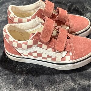 Kids Checkered Velcro Sneakers - Pink and White